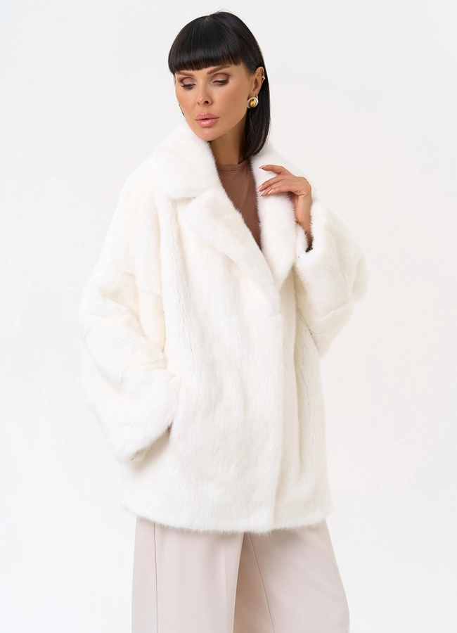 Шуба из меха норки белого цвета модель № 31378 меха малина
