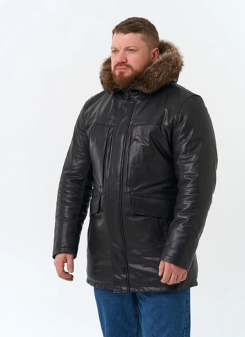 Мужская куртка с капюшоном на мехе из волка фото