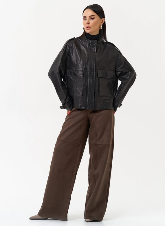 Женская куртка-рубашка из натуральной кожи  прямого силуэта