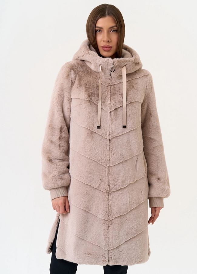Женская шуба из эко меха с капюшоном модель № 31239 в кредит