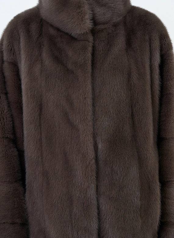 Шуба из меха норки с воротником стойкой фото