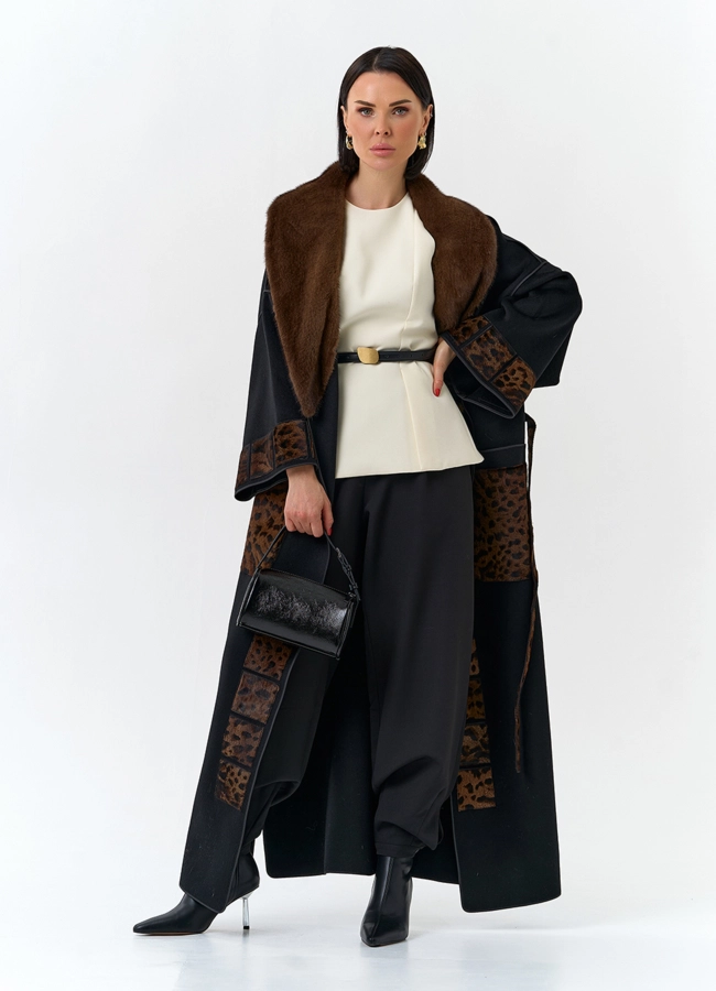 Женское длинное пальто с воротником из меха норки модель № 32647 универмаг малина