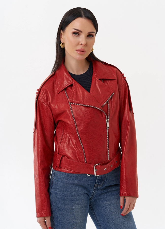 Красная куртка из натуральной кожи модель № 83954 универмаг малина