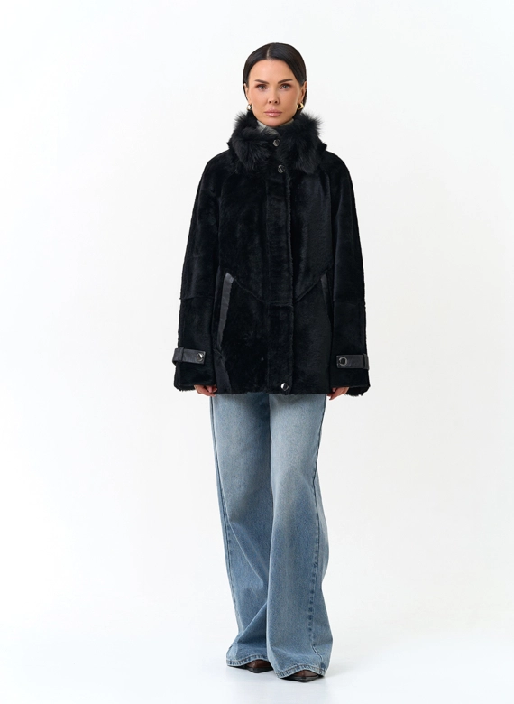 Женская дубленка с воротником стойкой фото